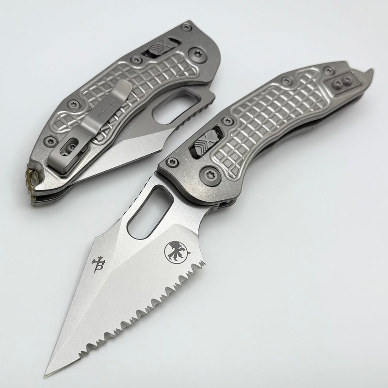 Microtech Marfione Select Manual Stitch RAM LOK Titanium Frag Handles & Full Serrated Stonewash M390MK w/ Double Vapor Blast & Bronze Accents 169RL-12FRMS1