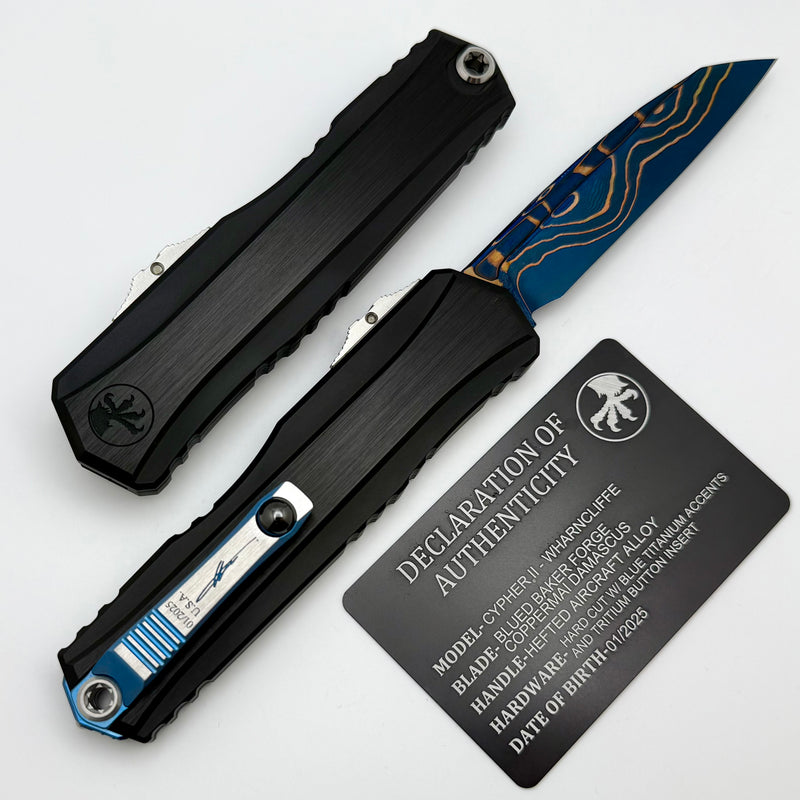 Microtech Marfione Select Cypher II Black w/ Tritium Inlaid Button & S/E Blued Baker Forge Copper-Mai 1241-16MS1