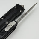 Microtech Scarab 2 Gen 3 Stonewash Spine Fluted Full Serrated Tanto w/ Black Handle 1279-12