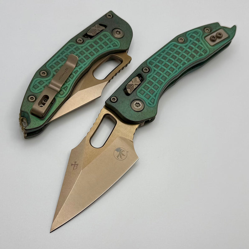 ミッチー Microtech Marfione Select Manual Stitch RAM LOK Antique Green Frag Tit
