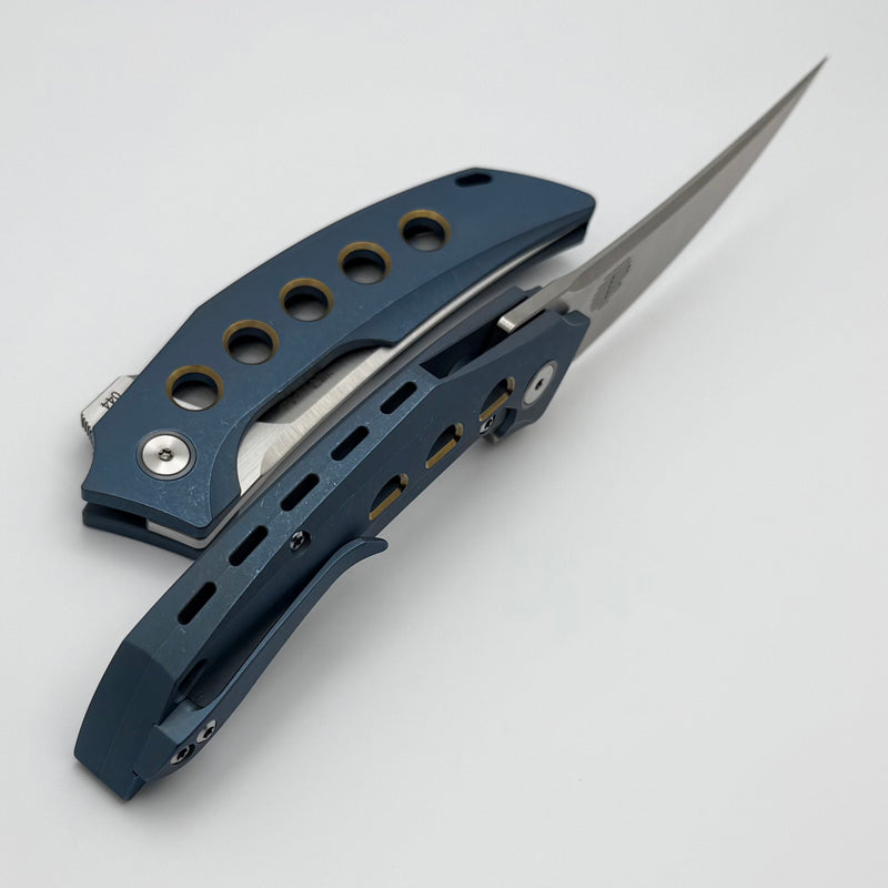 Reate Knives Velocity Tashi Bharucha Blue w/ Bronze Titanium Handles & Elmax