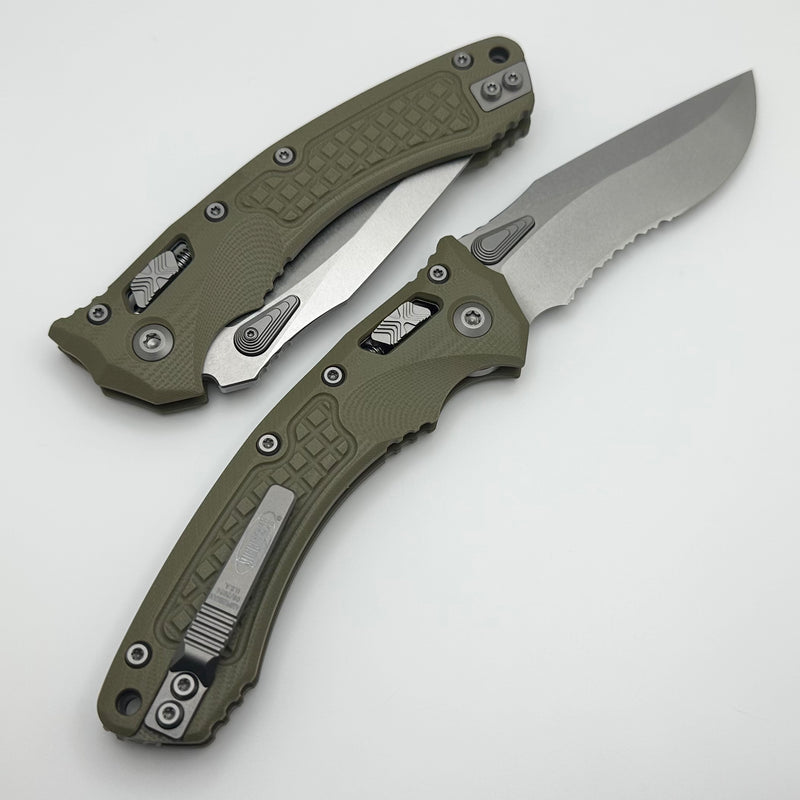 Microtech Amphibian RAM LOK OD Green Frag G-10 & Partial Serrated Stonewash M390MK 137RL-11FRGTOD