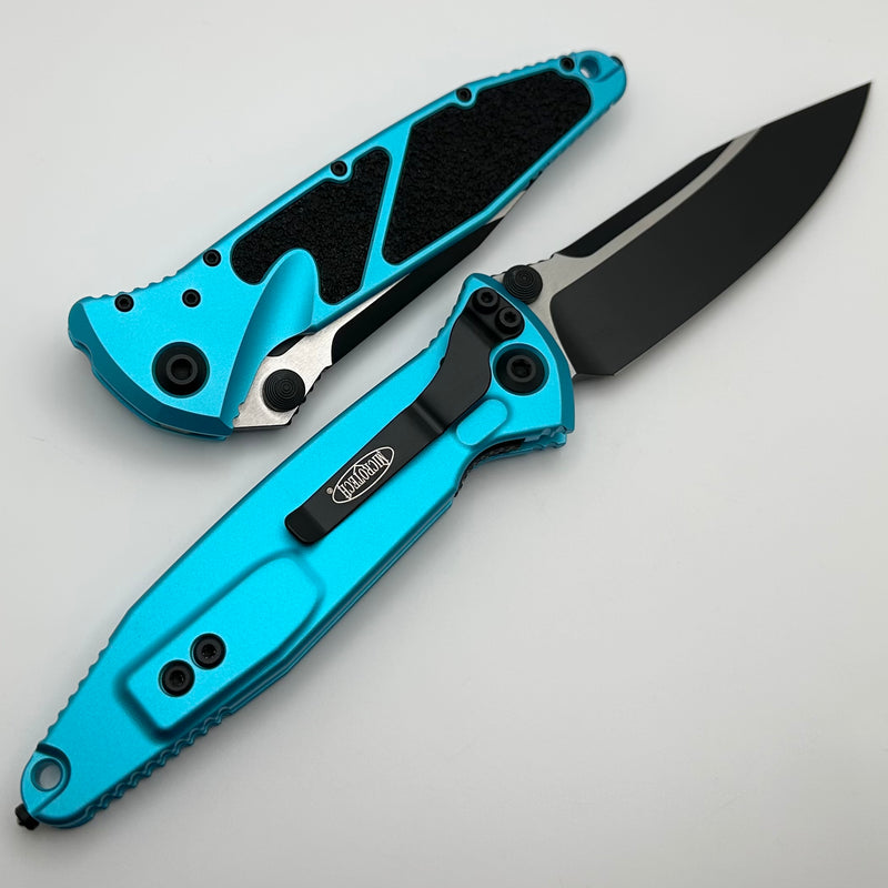 Microtech Socom Elite Manual Black Single Edge w/ Turquoise Handles 160-1TQ