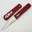 Pro-Tech Godfather Red Handle w/ White Pearl Button & Satin 154-CM Blade