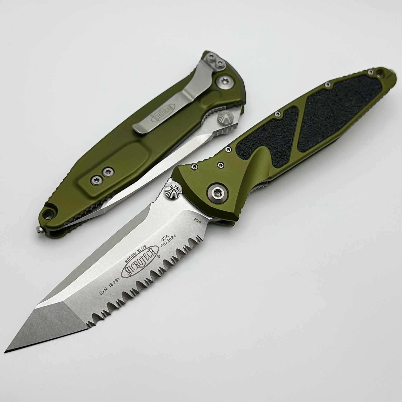 Microtech Socom Elite Tanto M/A OD Green Full Serrated Stoneash Standa