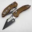 Microtech Knives Manual Stitch RAM LOK Fluted Tan Aluminum Handles & Full Serrated Two Tone Black M390MK 169RL-3FLTA