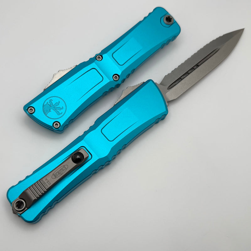 Microtech Knives Combat Troodon Gen III Stonewash Full Serrated Double Edge w/ Turquoise Handle 1142-12TQ