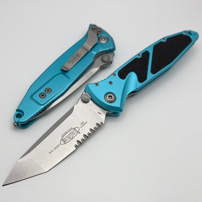 Microtech Socom Elite Tanto Part Serrated M/A Turquoise Stonewash Standard 161-11TQ