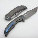 Poikilo Blade Armadillo S2 Dark Stonewash Titanium Handles w/ Blue Ti Accents & Dark Stonewash M398