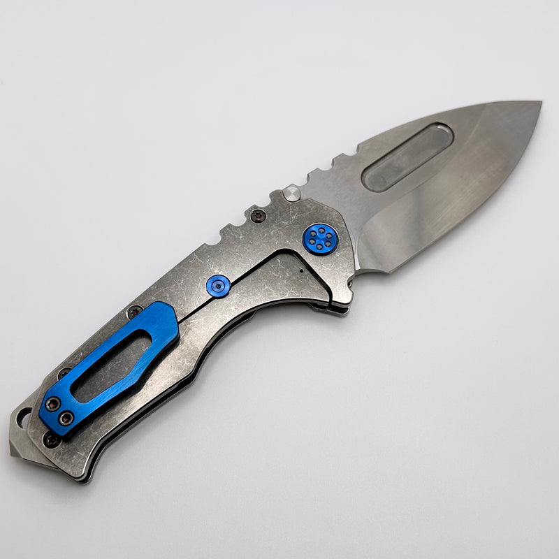 Medford Knife Praetorian T Drop Point Tumbled S45 & Tumbled Patriotic Eagle Engraved Handle w/ Blue Hardware/Clip