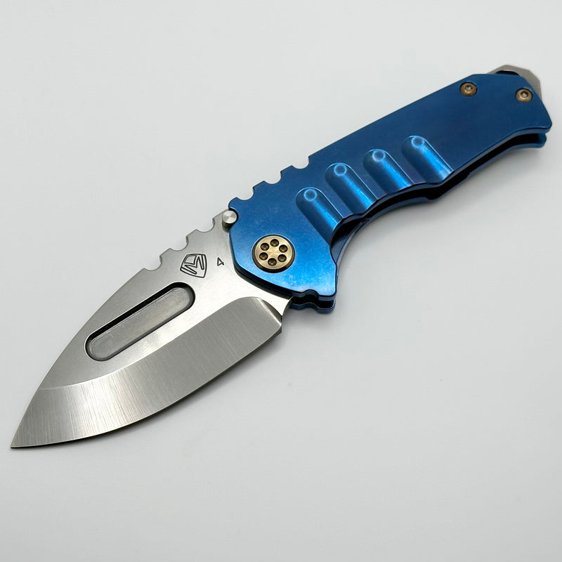 Medford Praetorian Genesis T S45 Tumbled Drop Point & Blue Tumbled Handles w/ Brass/Bronze Hardware/Clip