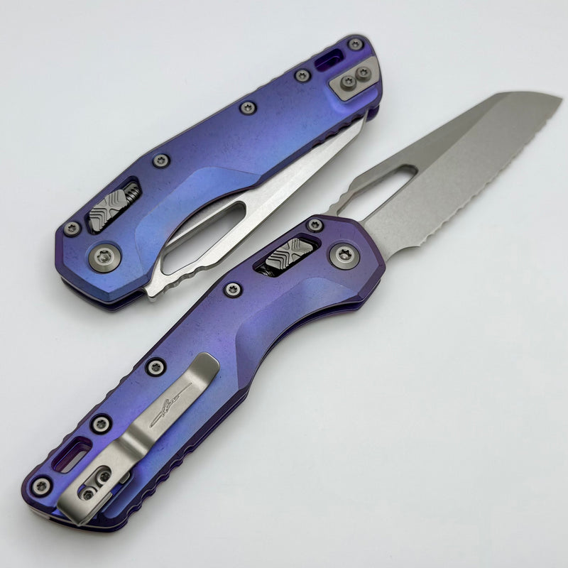 Microtech Marfione Select MSI RAM LOK Purple Haze Titanium Handles w/ Double Vapor Blast & Purple Accents & Full Serrated Stonewash M390MK 210-12MS5