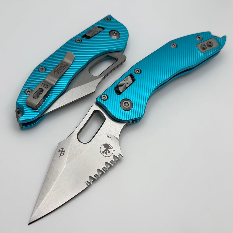 Microtech Knives Manual Stitch RAM LOK Fluted Turquoise Aluminum & Partial Serrated M390MK 169RL-11FLTQ