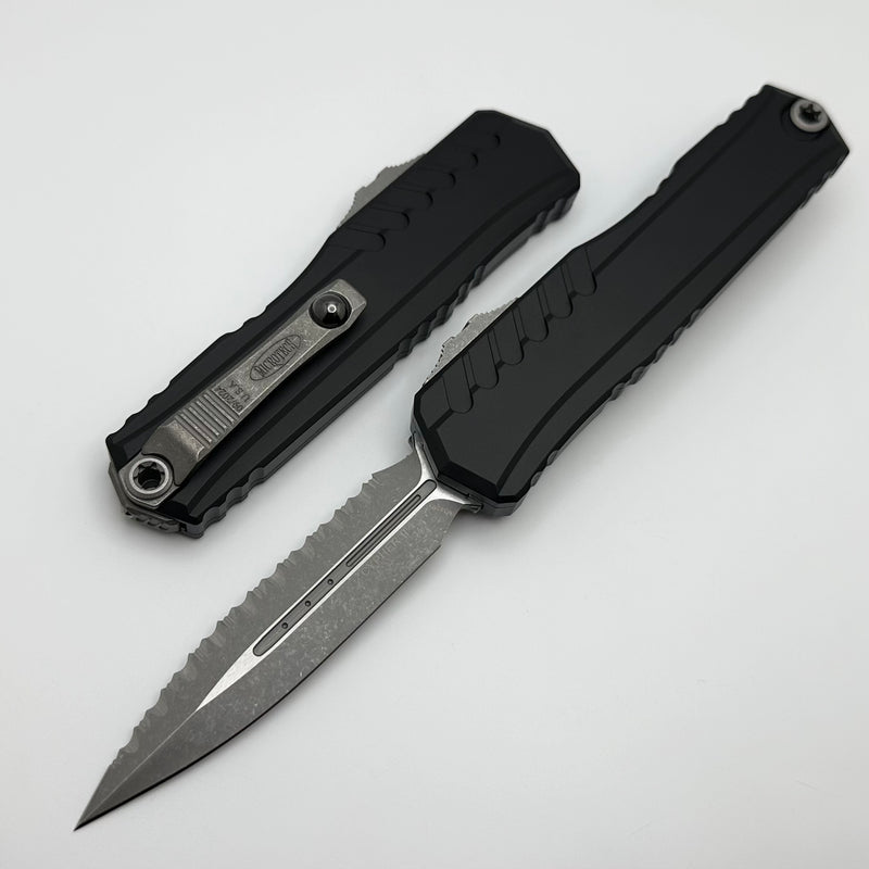 Microtech Cypher II D/E Full Serrated Apocalyptic w/ Black Handle 1242-12AP