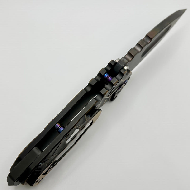 Medford Knife Praetorian TI 3V Vulcan Drop Point & Black/CuRose Stained Glass Sculpting w/ Flamed Hardware/Clip