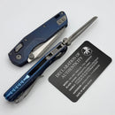 Microtech Marfione Select MSI RAM LOK Mini Fluted Antique Blue Titanium Handles w/ Blue Accents & 3.15" Apocalyptic Full Serrated M390MK 210M-12APFLMS2