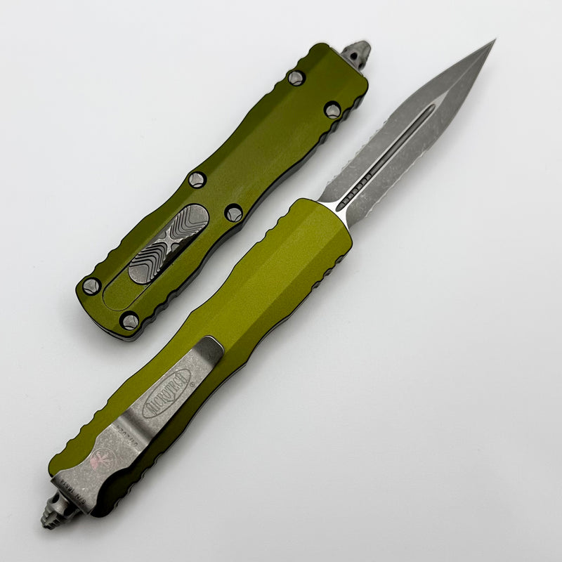 Microtech Dirac Double Edge Partial Serrated Apocalyptic Standard & OD Green 225-11APOD