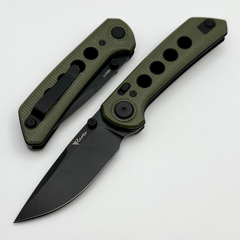 Reate Knives PL-XT Green Micarta w/ Black G-10 Inlays & Black PVD Nitro-V