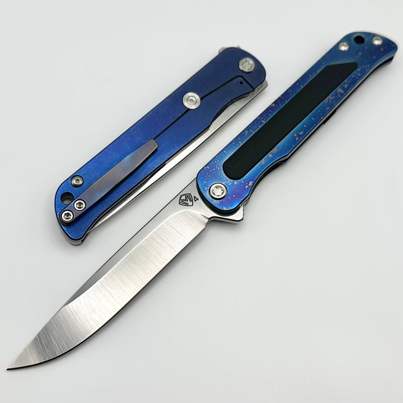 Medford T-Bone Flamed/Blue Titanium Framelock Flipper w/ Black G-10 Inlay w/ Tumbled S45VN Blade