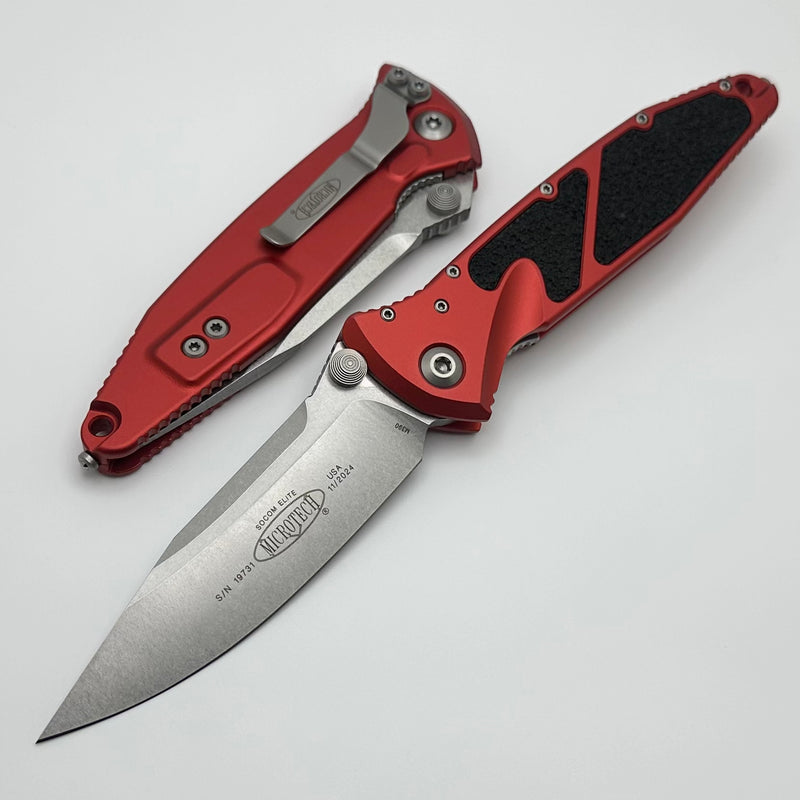 Microtech Socom Elite S/E Manual Red Stonewash Standard 160-10RD