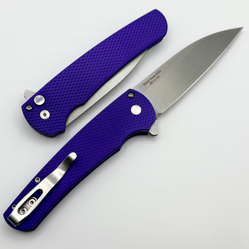 Pro-Tech Malibu 2024 Blade Show Texas Textured Purple Handle & Stonewash MagnaCut Blade