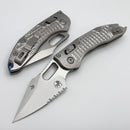 Microtech Marfione Select Manual Stitch RAM LOK Titanium Frag Handles & Part Serrated Stonewash M390MK w/ Double Vapor Blast & Blue Accents 169RL-11FRMS2