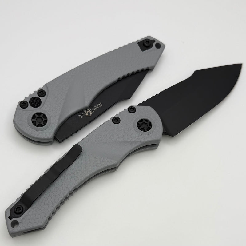 Heretic Knives Mini Pariah Auto Button Lock Gray Polymer Handles w/ Black S/E MagnaCut H054-4A-GRY