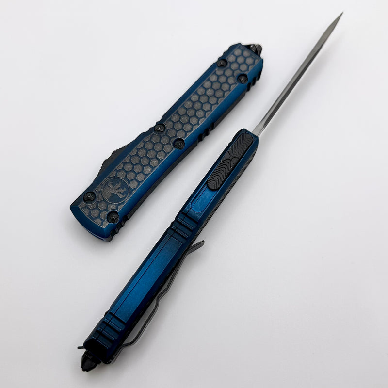 Microtech Ultratech Weathered Blue Hex Pattern w/ Tanto Signature Series 123-1HXWBLS