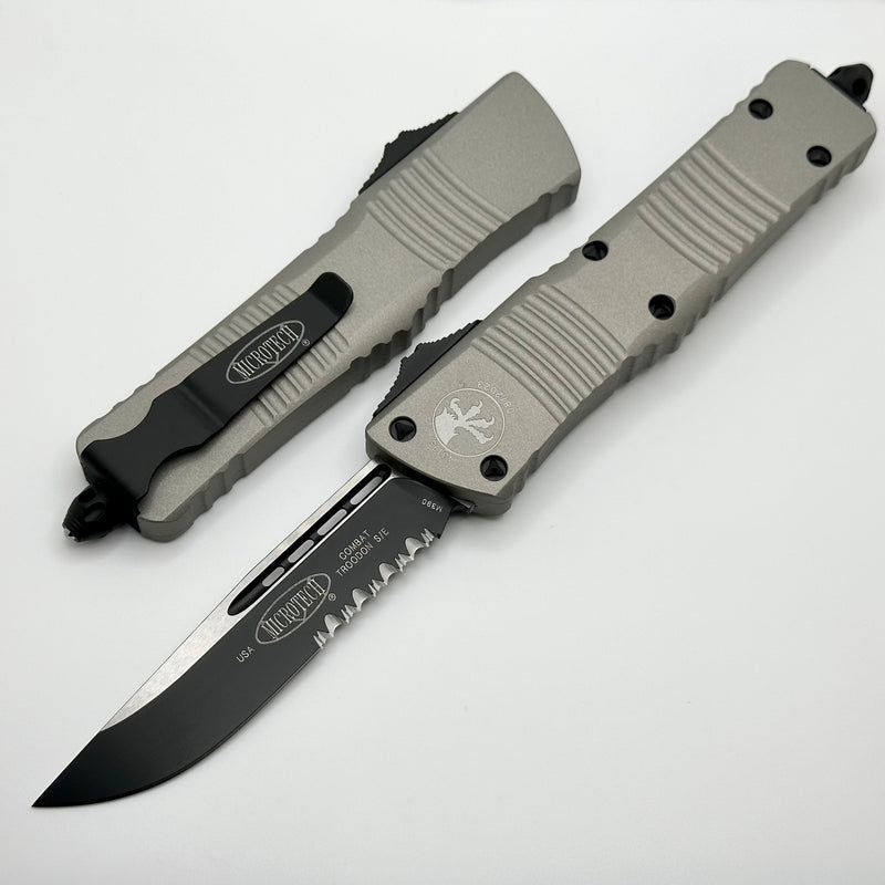 Microtech Combat Troodon “Titanium Gray” Textured Single Edge Partial Serrated 143-2TG