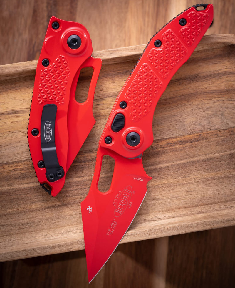 Microtech Borka Stitch Auto Cerakote Red w/ Black Hardware Signature Series 169-1RD-X5Z4