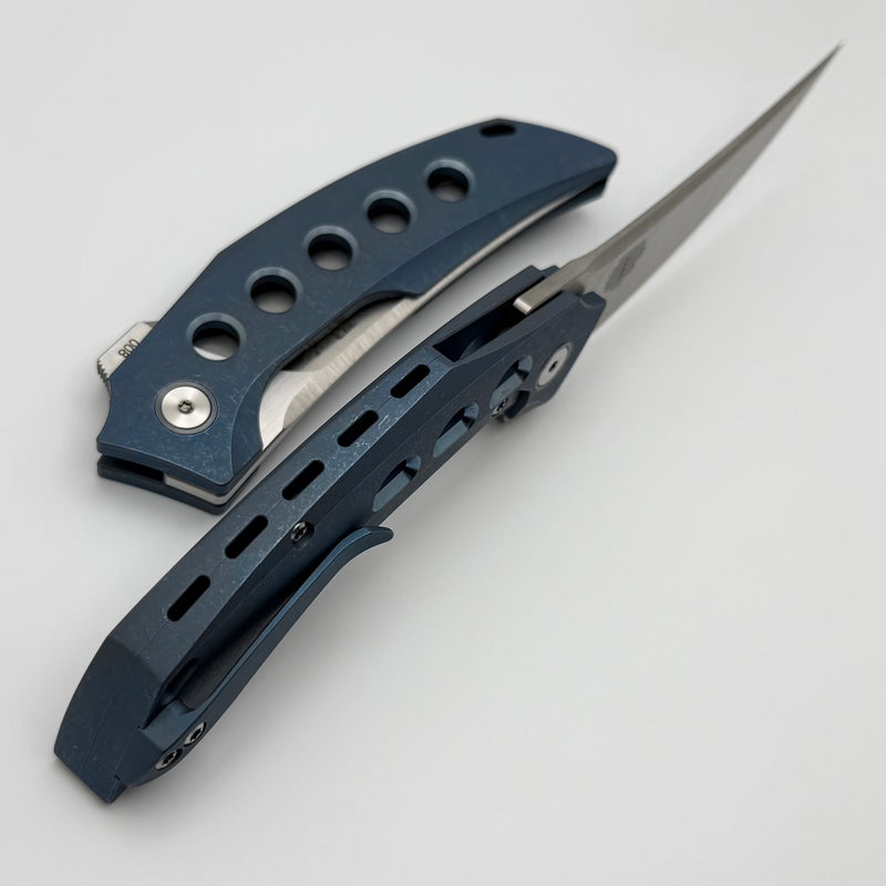 Reate Knives Velocity Tashi Bharucha Blue Titanium Handles & Elmax