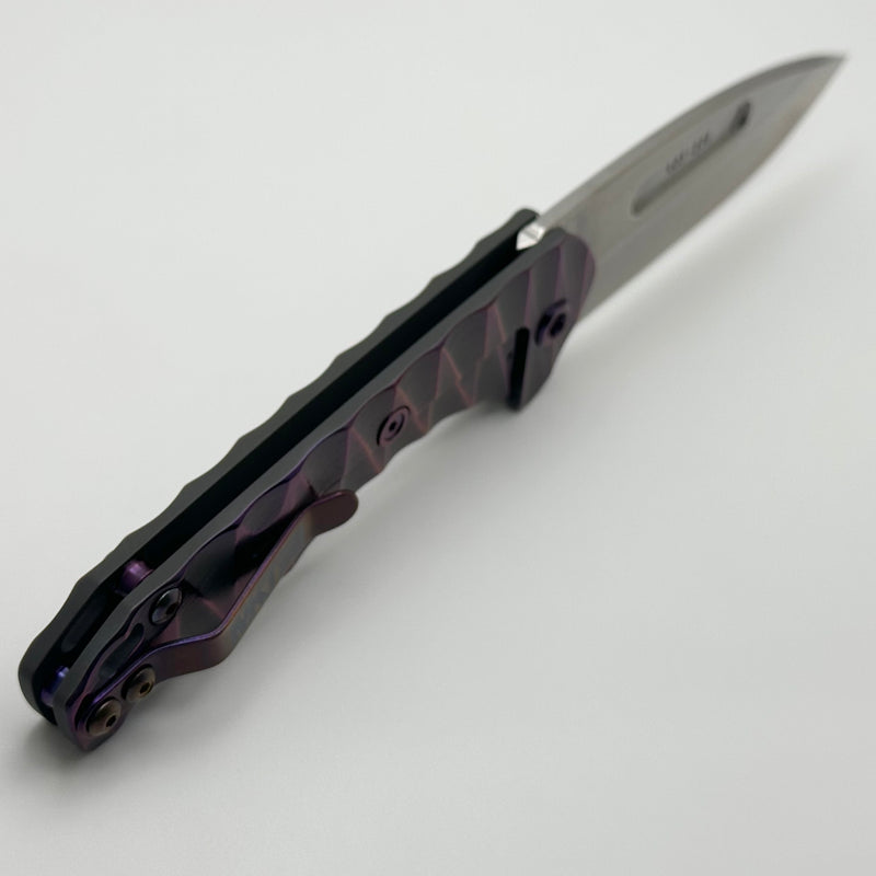 Medford Praetorian Slim S35VN Tumbled Drop Point & Cement Violet Lightning Handles w/ Violet Hardware/Clip