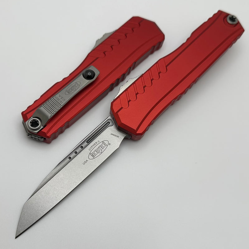 Microtech Cypher II S/E Stonewash Standard & Red Handle 1241-10RD