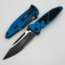 Microtech Socom Elite Manual Black Single Edge Part Serrated w/ Blue Handles 160-2BL
