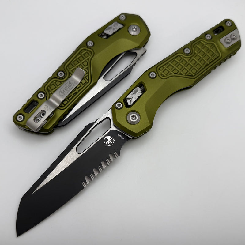 Microtech Knives MSI RAM LOK OD Green Aluminum Frag Handles & Part Serrated Two Tone Black M390MK 210-2FROD