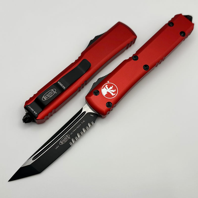 Microtech Ultratech Tanto Red w/ Black Partial Serrated 123-2RD