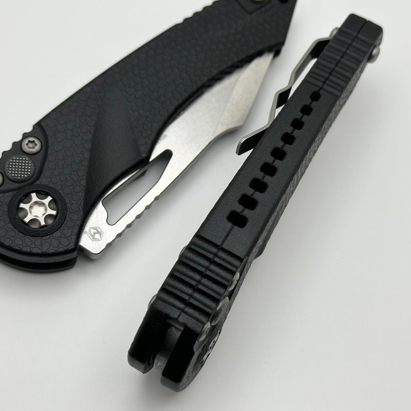 Heretic Knives Mini Pariah M/A Button Lock Black Polymer Handles w/ Stonewash S/E MagnaCut H052-2A