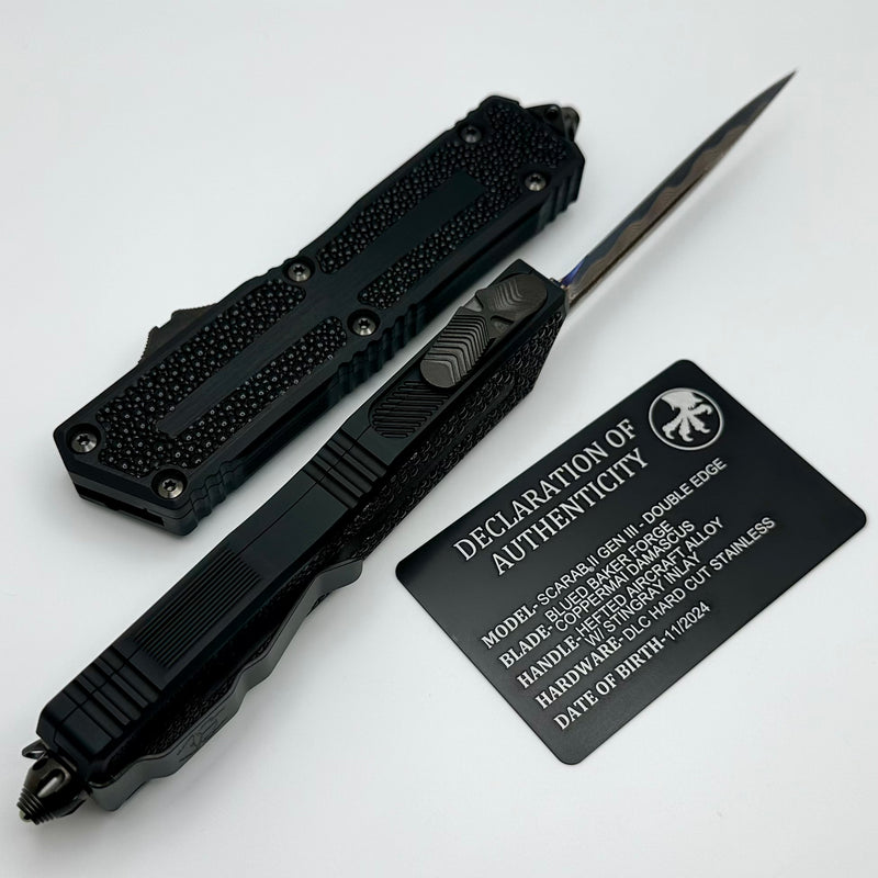 Microtech - Marfione Select Scarab 2 Gen 3 Blued Baker Forge D/E w/ Stingray Inlaid Handle 1280-16MS2