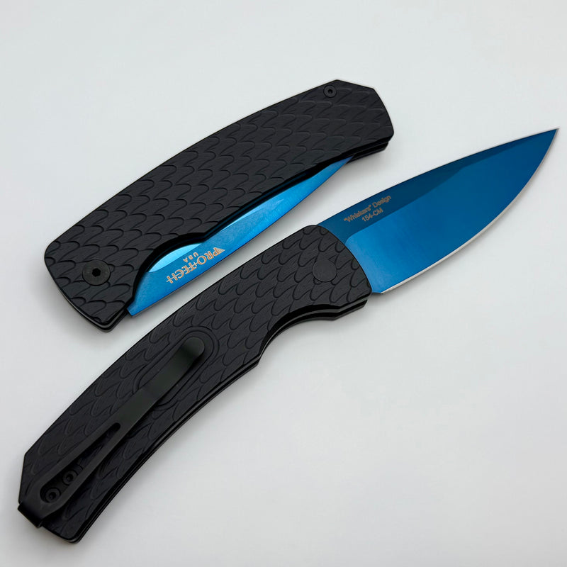 Pro-Tech Magic 2 Whiskers Black Feather Textured Handle w/ Sapphire Bl
