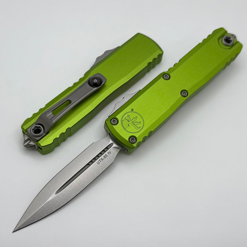 Microtech UTX-85 Gen IV w/ Neon Green Handle & Stonewash D/E M390MK 12324-10NG