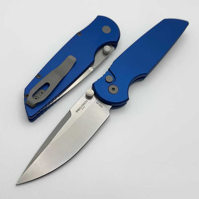 Pro-Tech TR-3 Integrity Manual Blue Aluminum Handles w/ Stonewash S35 INT101-Blue