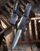 Marfione Custom Knives Combat Troodon LT Gen III Hattori Cowry Damascus D/E w/ Black Hefted Handle & Bronzed Hardware