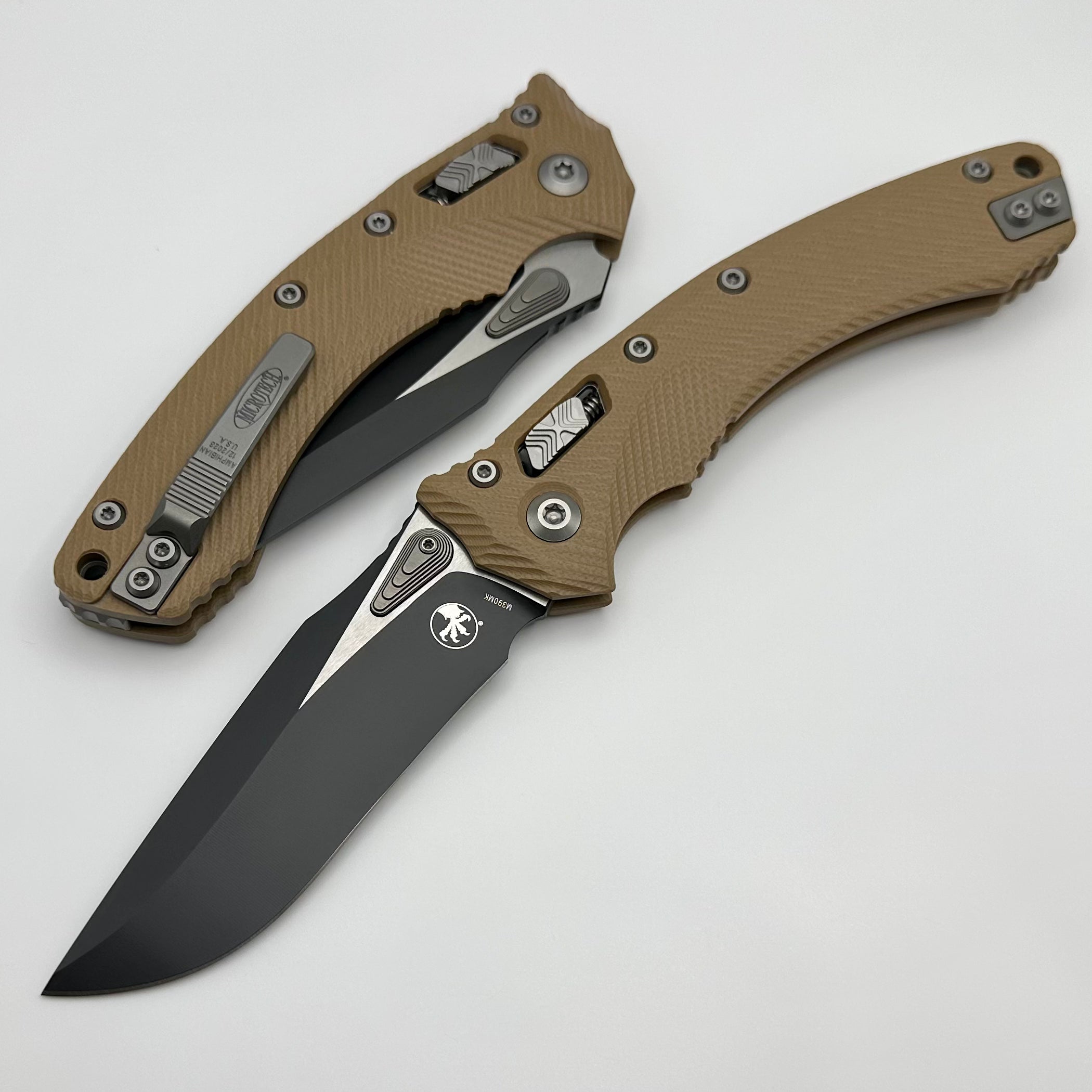 Microtech Amphibian RAM LOK Tan Fluted G-10 & Black M390MK 137RL-1FLGT