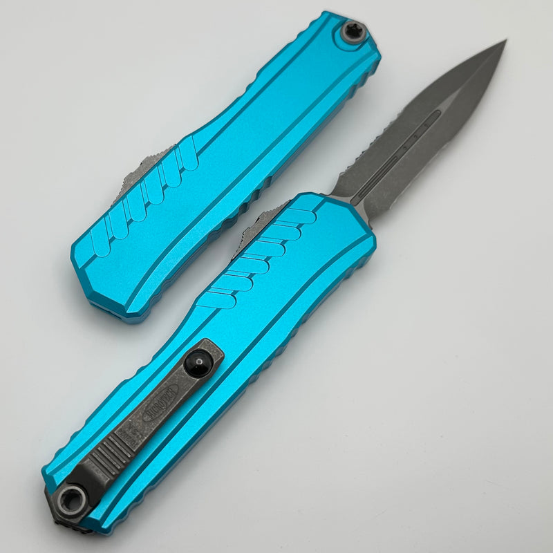 Microtech Cypher II D/E Apocalyptic Partial Serrated w/ Turquoise Handle 1242-11APTQ