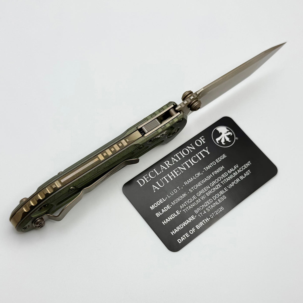 Marfione Select Microtech LUDT Ram-Lok w/ Antique Green Grooved Titani