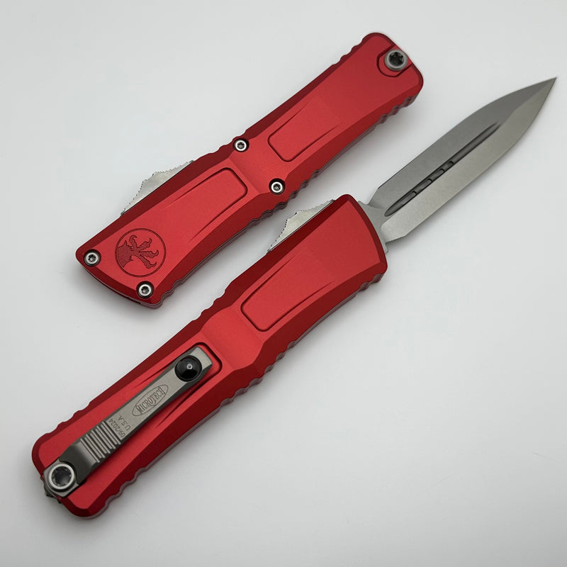 Microtech Knives Combat Troodon Gen III Stonewash Double Edge w/ Red Handle 1142-10RD