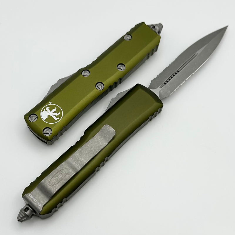 Microtech UTX-85 Double Edge Apocalyptic Partial Serrated & OD Green 232-11APOD