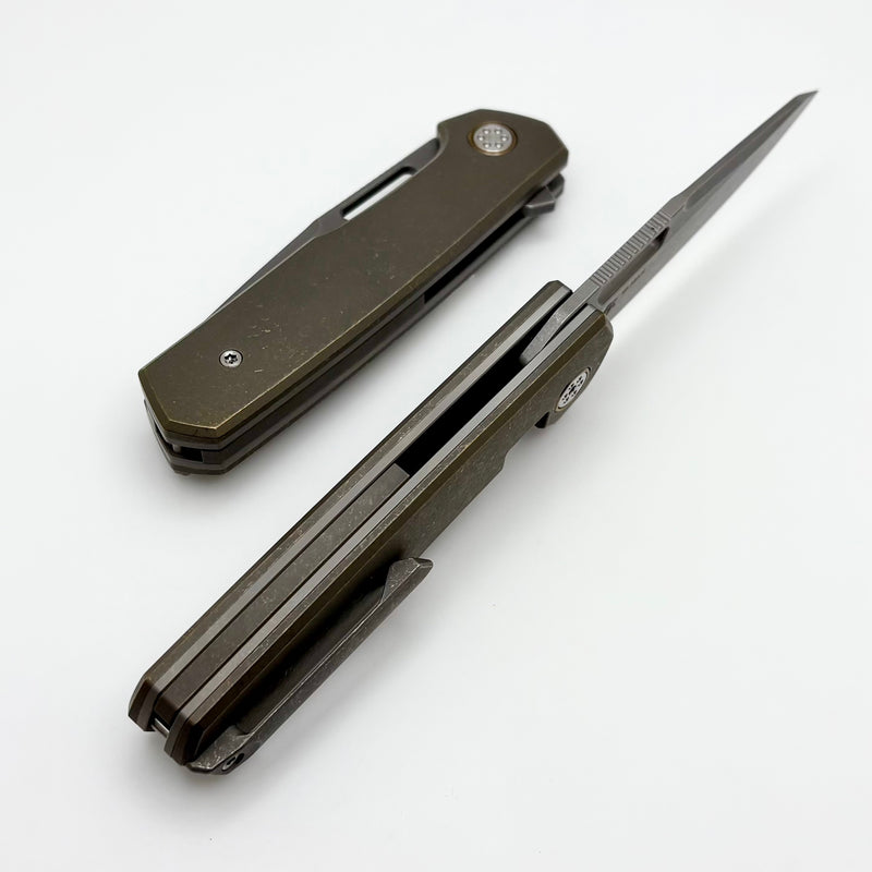 Mechforce Knives Oeser Nebo V2 Tumbled Bronze Titanium Handles & Elmax