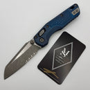Microtech Marfione Select MSI RAM LOK Antique Blue Mini Frag Titanium Handles w/ Blue Accents & Apocalyptic Part Serrated M390MK 210M-11APFRMS2