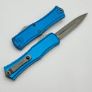 Microtech Knives Mini Hera Apocalyptic Full Serrated Double Edge M390MK w/ Blue Handle 1702M-12APBL